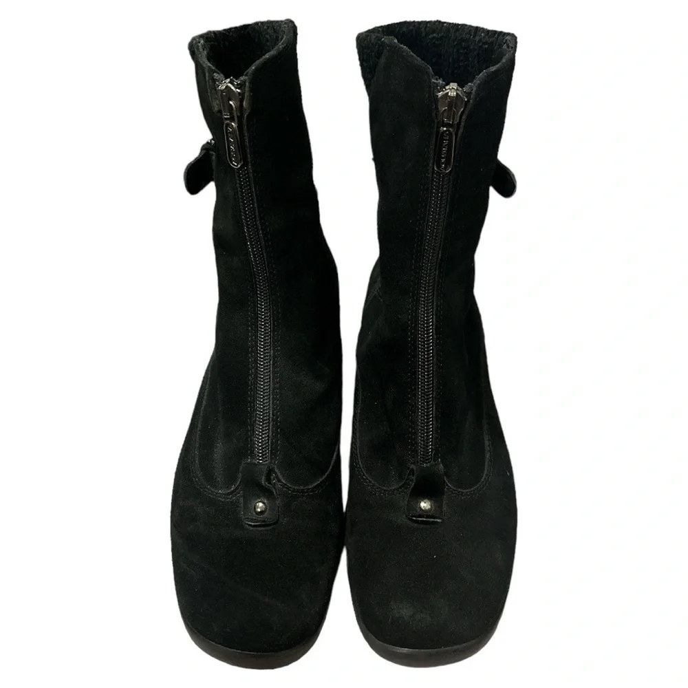 EUC - Aquatalia Black Suede Leather Zip Up Wedge Calf Boots - size 9